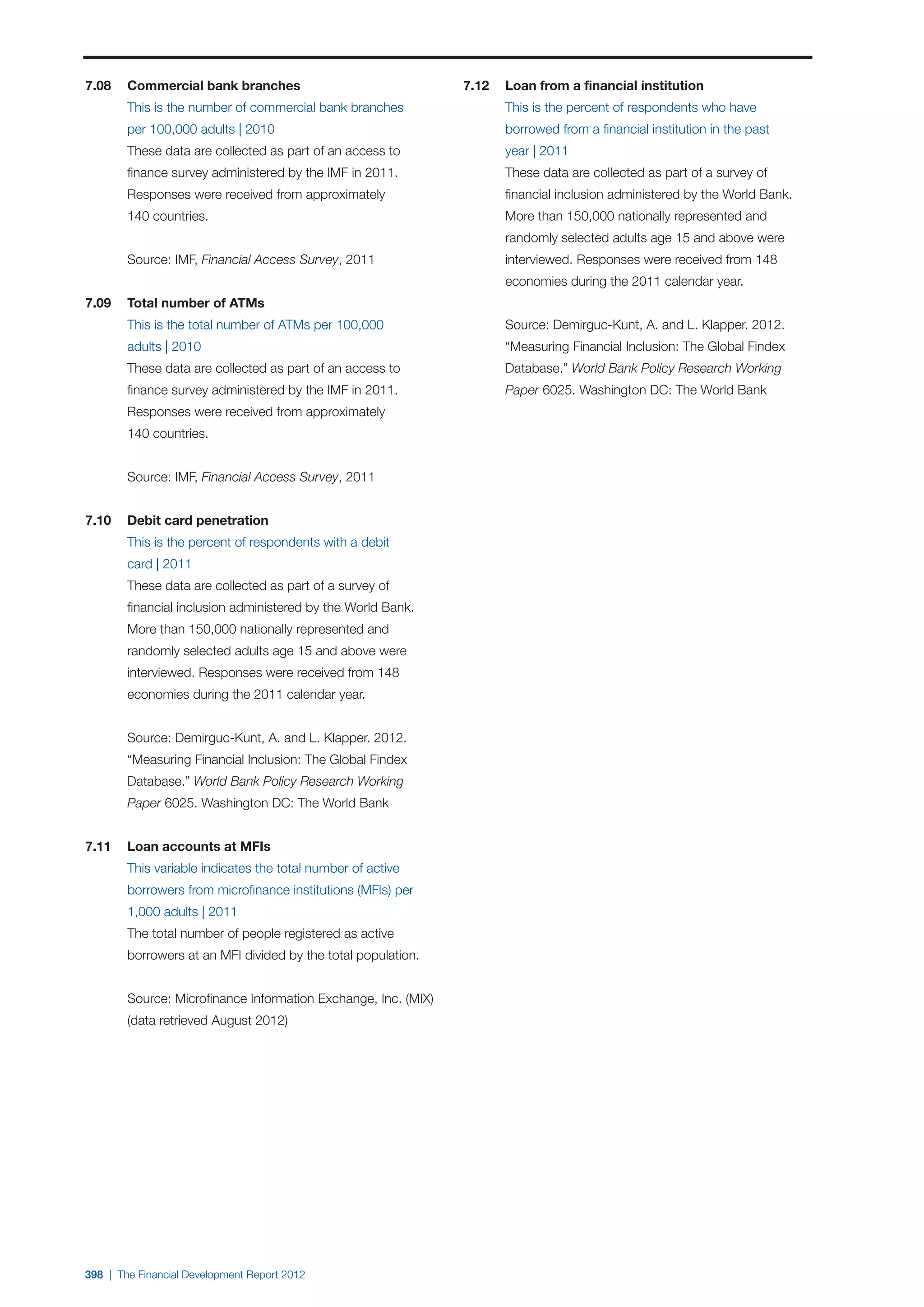  World Economic Forum,  'The Financial Development Report 2012'