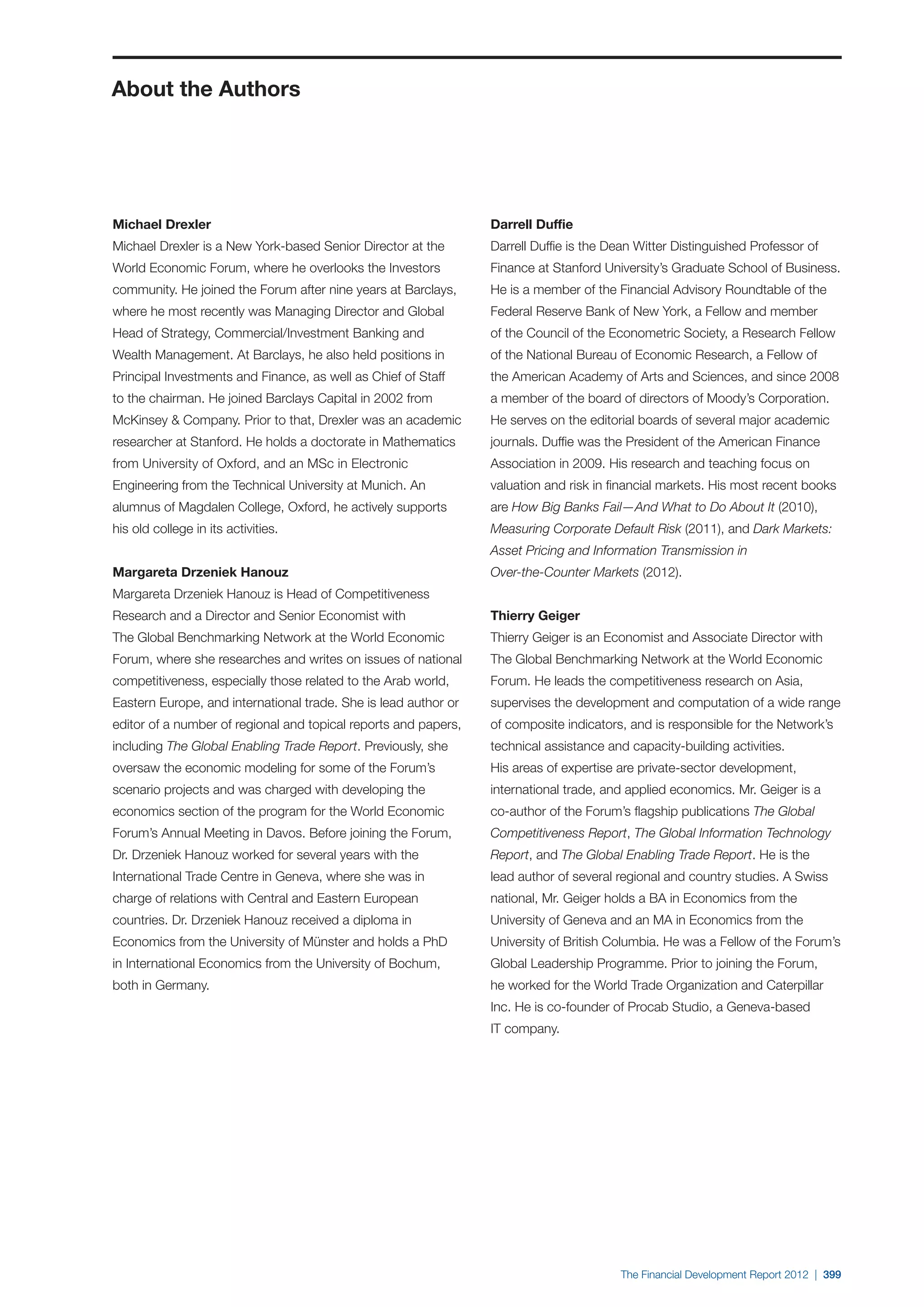  World Economic Forum,  'The Financial Development Report 2012'