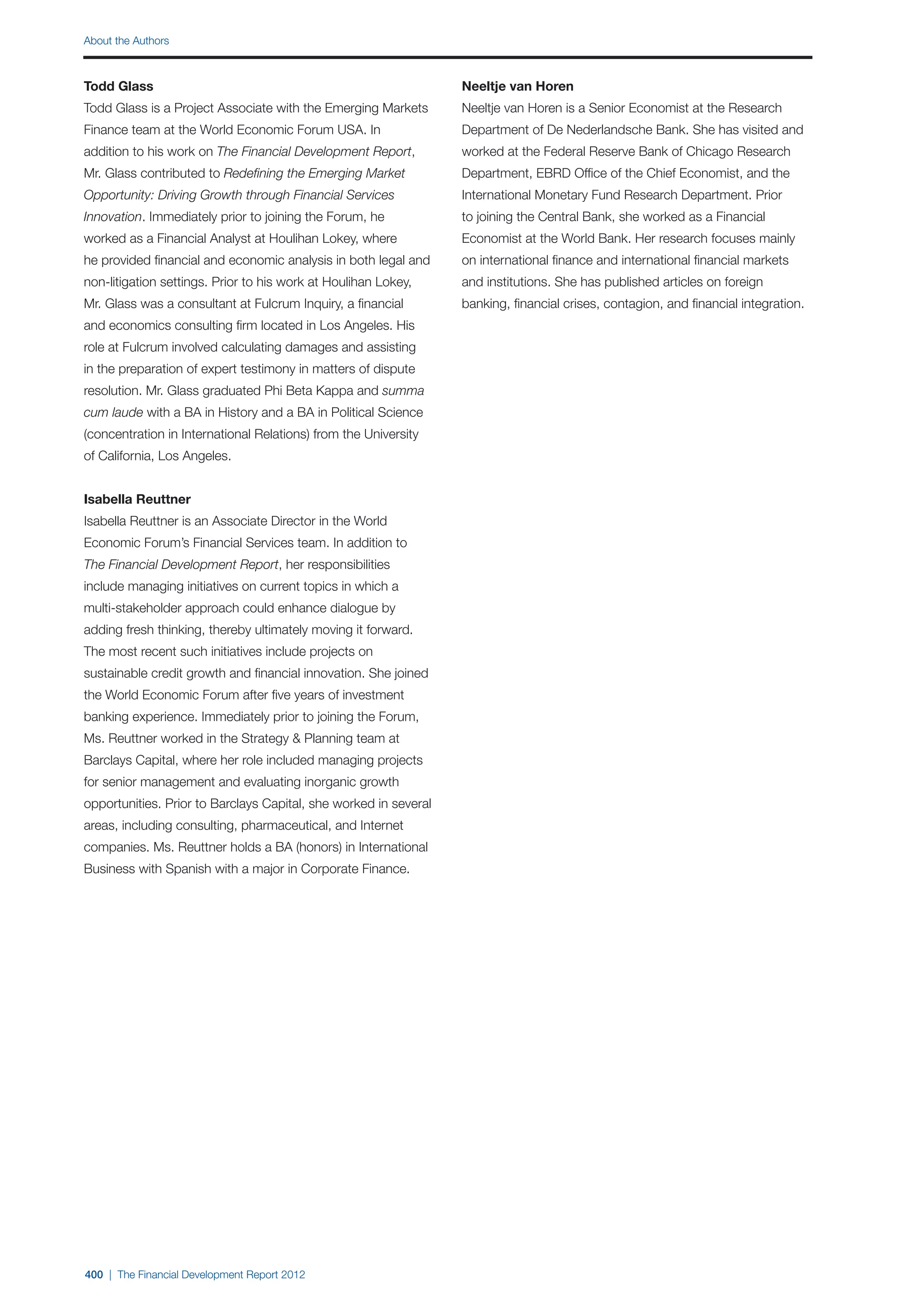  World Economic Forum,  'The Financial Development Report 2012'