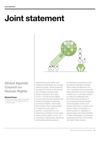 White Paper on Business Sustainability | 03
Joint statement
Global Agenda
Council on
Human Rights
Michael Posner
Professor...