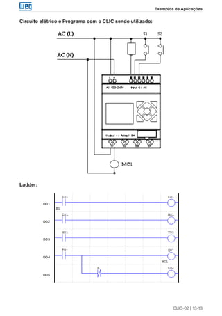 CLIC-02 | 13-13 
Exemplos de Aplicações 
Circuito elétrico e Programa com o CLIC sendo utilizado: 
Ladder: 
 