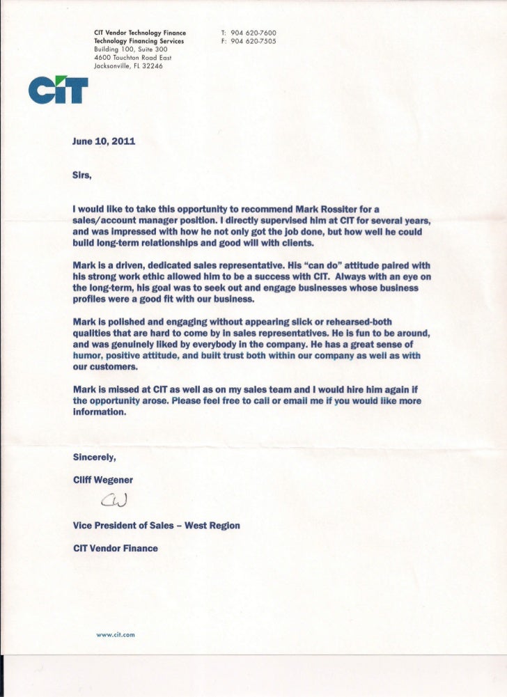 Wegener Letter Re Mendation