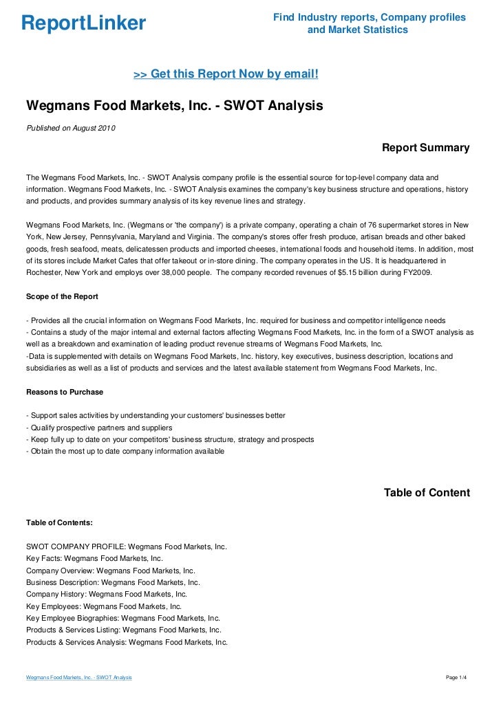 Wegmans Food Markets Company Profile Wegmans Food Markets Company Profile