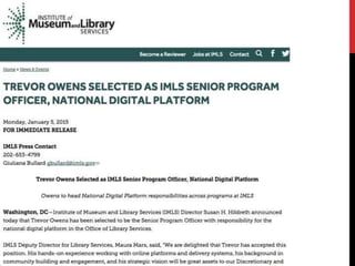 EXAMPLES FROM
IMLS NATIONAL
DIGITAL
PLATFORM
PROJECTS
 