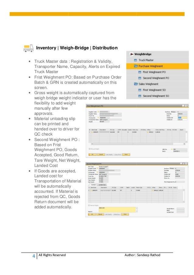 weigh bridge linked to sales purchase export sub contracting po sales