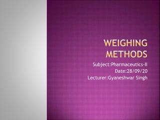Subject:Pharmaceutics-II
Date:28/09/20
Lecturer:Gyaneshwar Singh
 