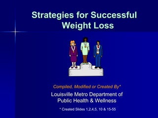 Strategies for Successful 
Weight Loss 
Compiled, Modified or Created By* 
Louisville Metro Department of 
Public Health & Wellness 
* Created Slides 1,2,4,5, 10 & 15-55  