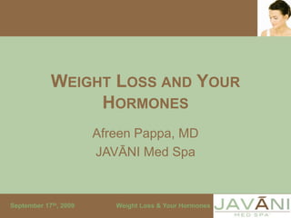 Weight Loss and Your Hormones Afreen Pappa, MD JAVĀNI Med Spa 