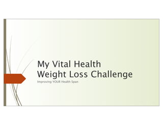 My Vital Health
Weight Loss Challenge
Improving YOUR Health Span
 