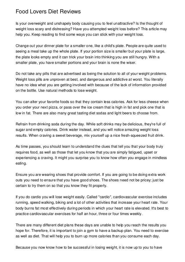 Does food lovers diet work Does food lovers diet work