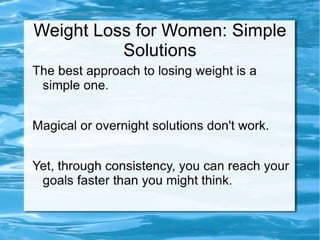 Weight loss for women simple solutions