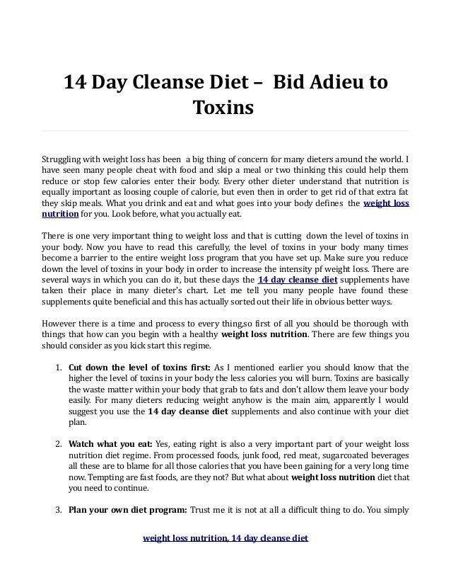 Weight Loss Nutrition 14 Day Cleanse Diet Weight Loss Nutrition 14 Day Cleanse Diet