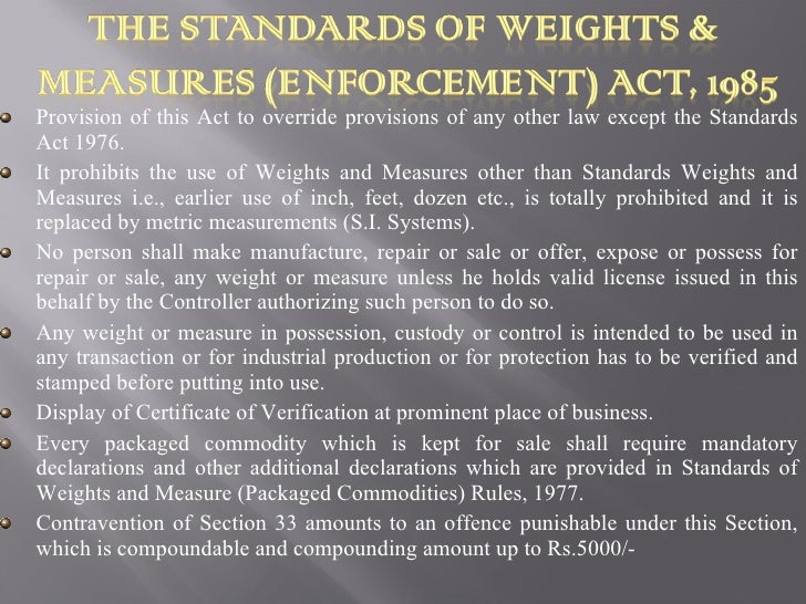 Weights & measures ac t