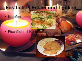 Festliches Essen und Trinken Karpfen Fischfilet mit Kartoffelsalat 