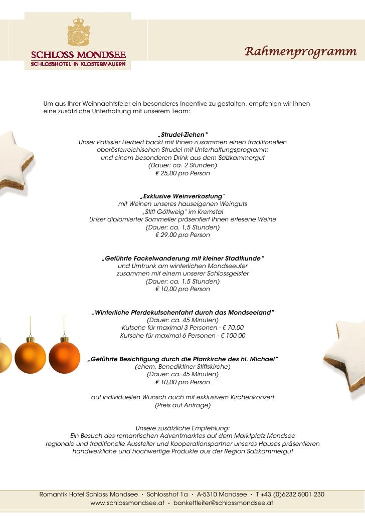 Weihnachtsfeiern im Schloss Mondsee