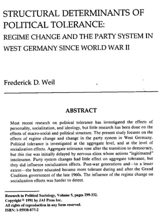 Weil, 1991, structural determinants of political tolerance in germany, rps