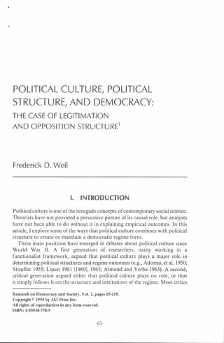 Weil, 1994, Political Culture, Political Structure and Democracy