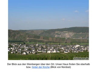 Der Blick aus den Weinbergen über den Ort. Unser Haus finden Sie oberhalb
bzw. hinter der Kirche (Blick von Nordost)
 