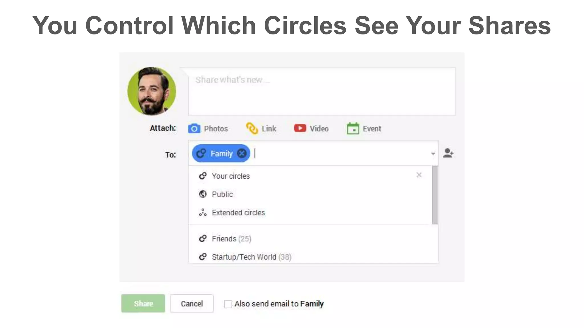 You Control Which Circles See Your Shares 
 
