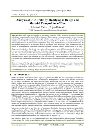 Analysis of Disc Brake by Modifying in Design and Material Composition ...