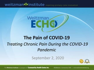 The Pain of COVID-19
Treating Chronic Pain During the COVID-19
Pandemic
September 2, 2020
 