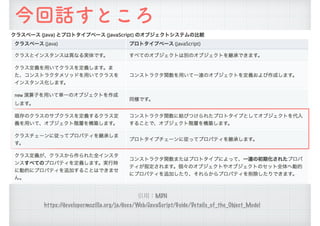 引用：MDN 
https://developer.mozilla.org/ja/docs/Web/JavaScript/Guide/Details_of_the_Object_Model
今回話すところ
 