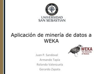 Aplicación de minería de datos a
WEKA
Juan P. Sandoval
Armando Tapia
Rolando Valenzuela
Gerardo Zapata

 