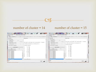 ?
number of cluster = 14 number of cluster = 15
 