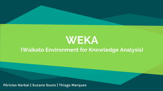 WEKA
(Waikato Environment for Knowledge Analysis)
Péricles Narbal | Suzane Souto | Thiago Marques
 