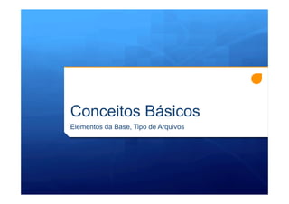 Conceitos Básicos
Elementos da Base, Tipo de Arquivos
 