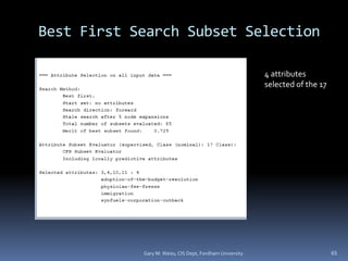 Gary M. Weiss, CIS Dept, Fordham University 65
4 attributes
selected of the 17
Best First Search Subset Selection
 