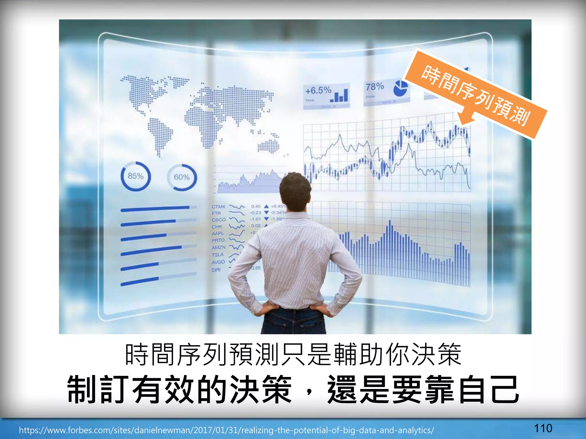 110https://www.forbes.com/sites/danielnewman/2017/01/31/realizing-the-potential-of-big-data-and-analytics/
時間序列預測只是輔助你決策
制訂有效的決策，還是要靠自己
 