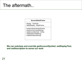 The aftermath.. We can subclass and override  getAccountSymbol ,  setDisplayText ,  and  setDescription  to sense our work 