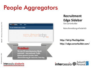 People Aggregators
http://bit.ly/RecEdgeSide
Recruitment
Edge Sidebar
Von Carrierbuilder
Keine Anmeldung erforderlich
http://edge.careerbuilder.com/
©intercessio.de-2015Seite27-MeinungzuSourcingToolsZP15
 