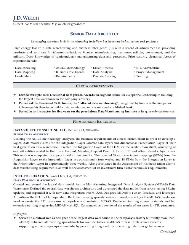 j d welch senior data architect resume
