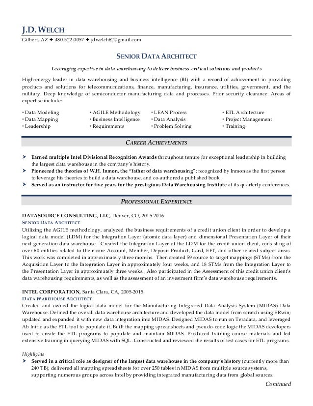 J D Welch Senior Data Architect Resume