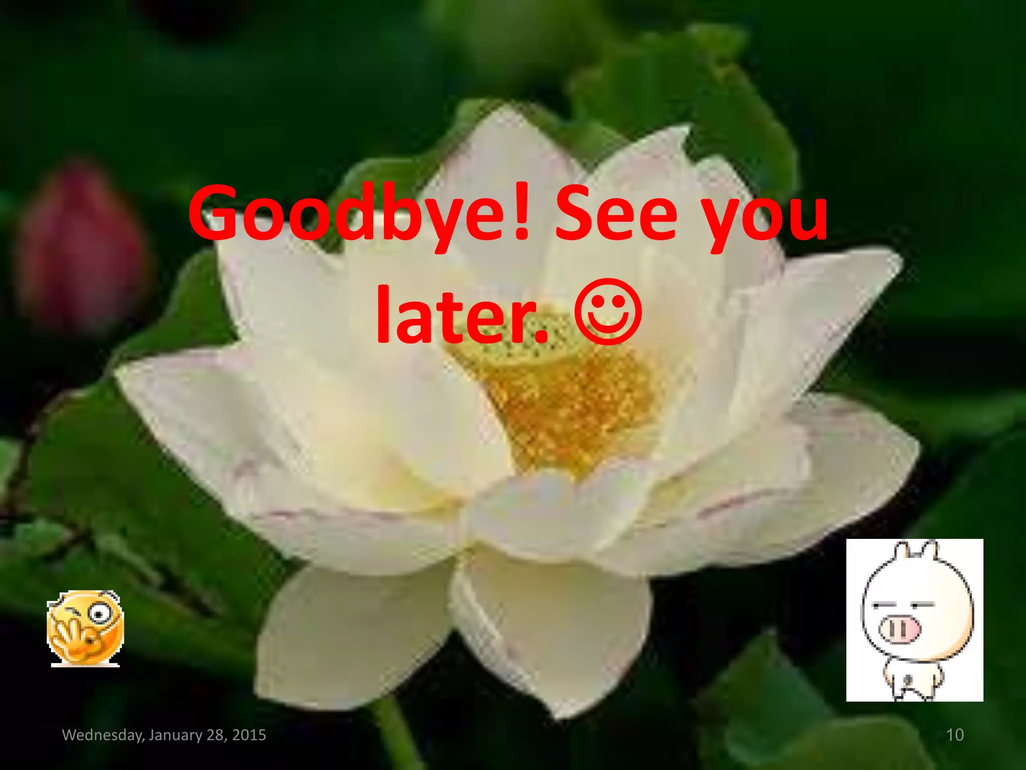 Wednesday, January 28, 2015 10
Goodbye! See you
later. 
 