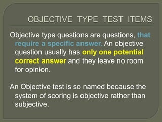 types of test items | PPT