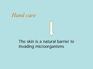 Hand care
The skin is a natural barrier to
invading microorganisms
 