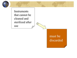 Instruments
that cannot be
cleaned and
sterilized after
use
must be
discarded
 