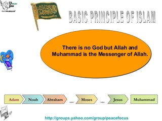 There is no God but Allah and Muhammad is the Messenger of Allah. Adam Noah Abraham Moses Jesus Muhammad … … BASIC PRINCIPLE OF ISLAM 