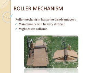ROLLER MECHANISM
Roller mechanism has some disadvantages :
 Maintenance will be very difficult.
 Might cause collision.
 