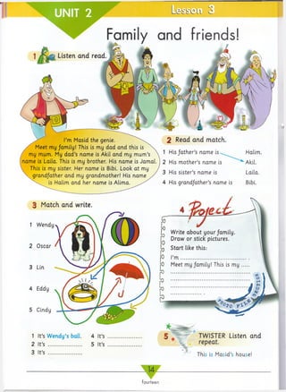 Les
Family and friends!
1 It’s Weridy’s ball. 4 It’s
2 It’s ................... 5 It’s
3 It’s ...................
TWISTER Listen and
repeat.
This is Masid’s house!
14
fourteen
 