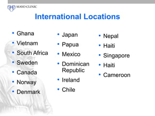 International Locations 
• Ghana 
• Vietnam 
• South Africa 
• Sweden 
• Canada 
• Norway 
• Denmark 
• Japan 
• Papua 
• Mexico 
• Dominican 
Republic 
• Ireland 
• Chile 
• Nepal 
• Haiti 
• Singapore 
• Haiti 
• Cameroon 
 