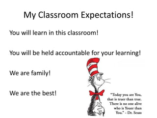 My Classroom Expectations!
You will learn in this classroom!

You will be held accountable for your learning!

We are family!

We are the best!
 