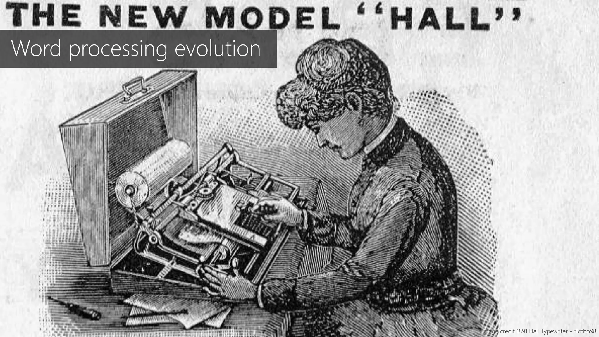 Image credit 1891 Hall Typewriter - clotho98
Word processing evolution
 