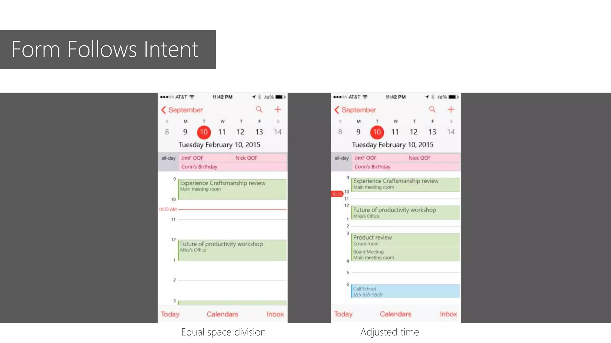 Equal space division Adjusted time
Form Follows Intent
 