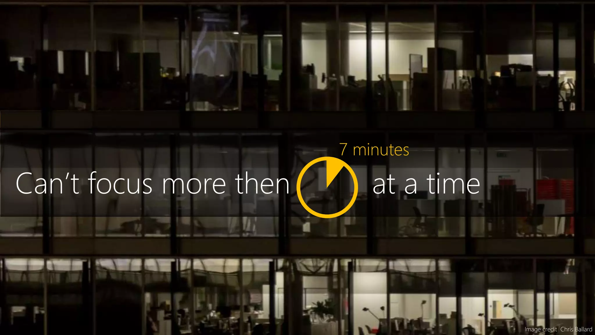 Image credit Chris Ballard
Can’t focus more then at a time
7 minutes
 