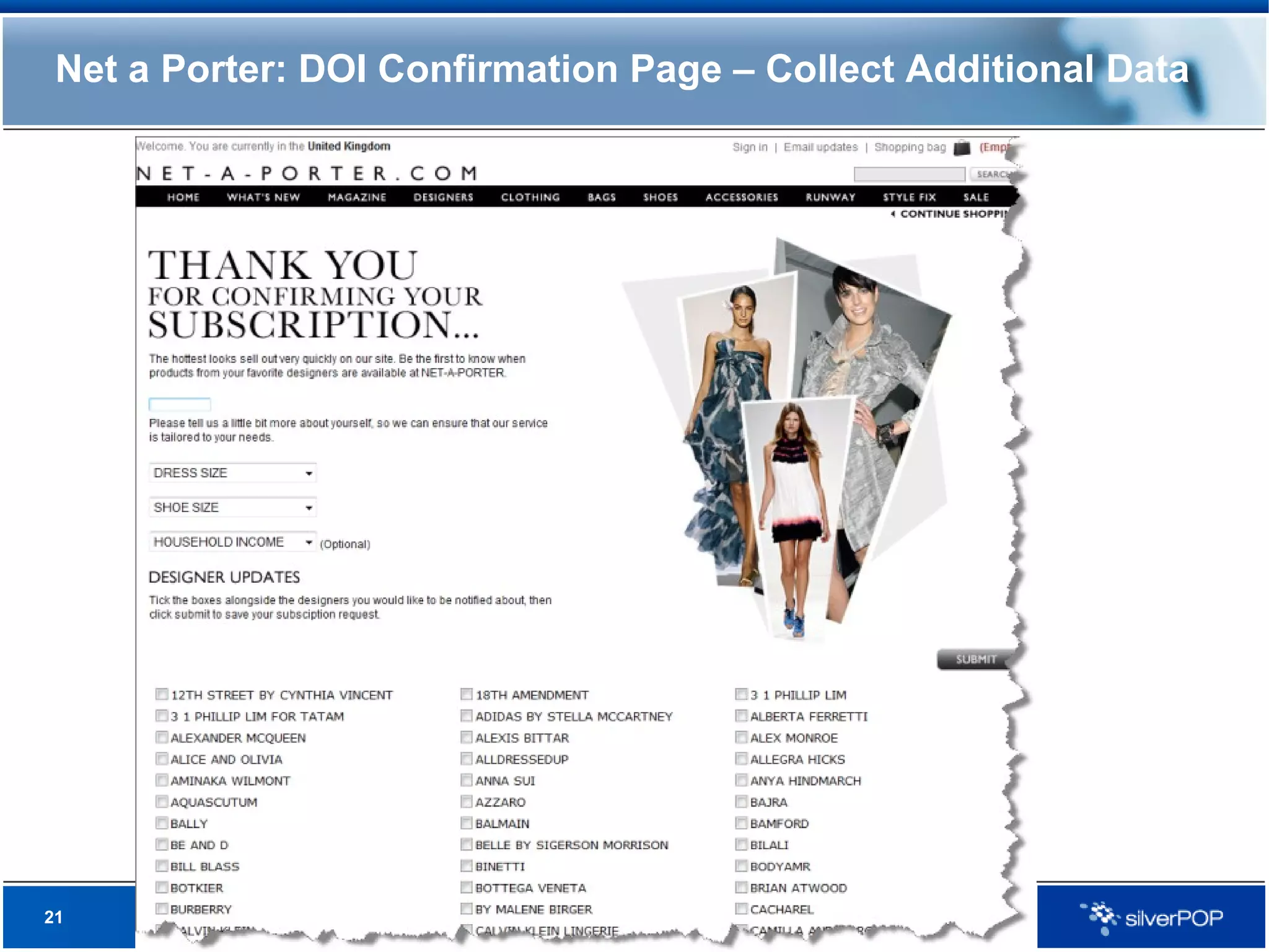 Net a Porter: DOI Confirmation Page – Collect Additional Data 