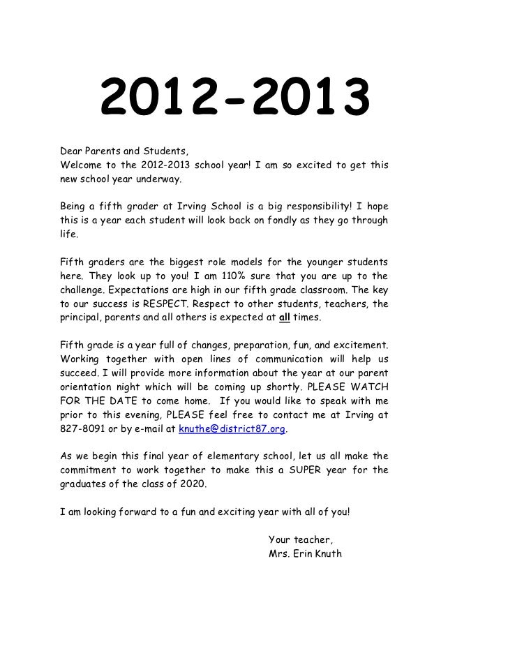 welcome letter student teacher letter to parents